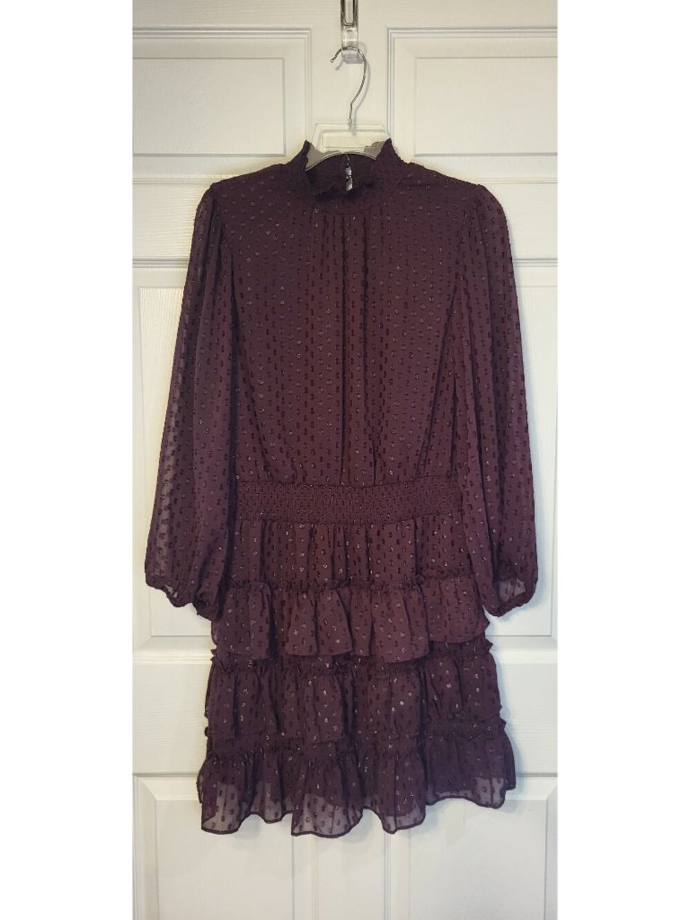 Sam and Jess Swiss Dot High Neck Tiered Mini Dress Size Large Peasant Fairy
